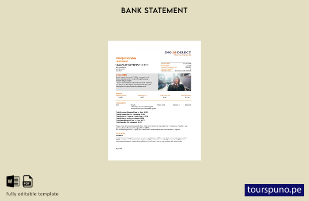 listo para imprimir plantilla de versión de extracto bancario de ING Direct de A